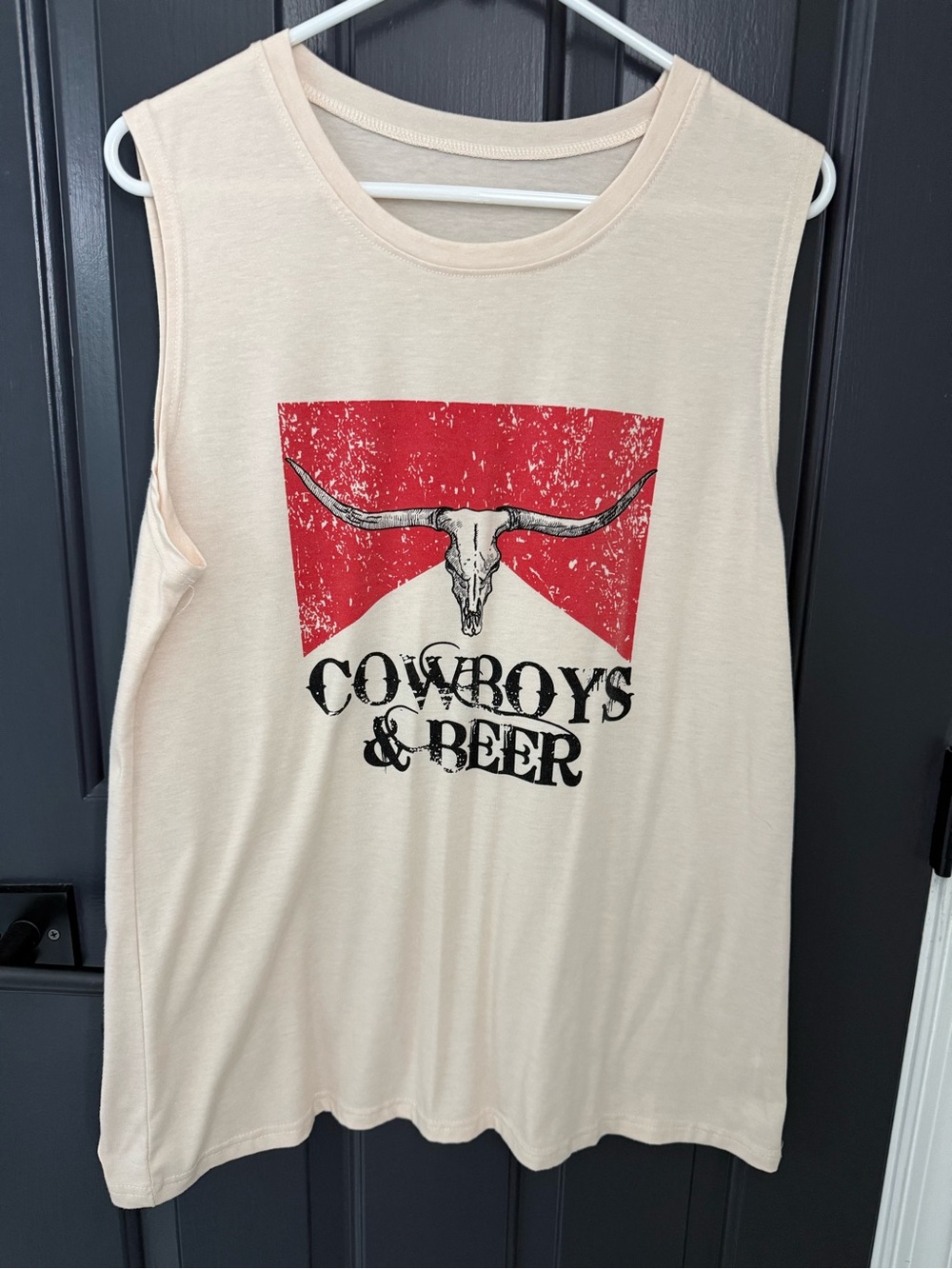 Cowboys & Beer Graphic Muscle Tee - Cream & Red